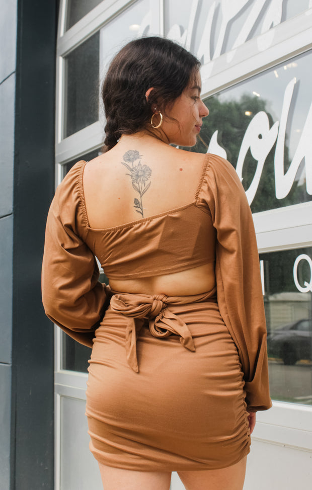 The Long Sleeve Ruched Mini (Toffee)