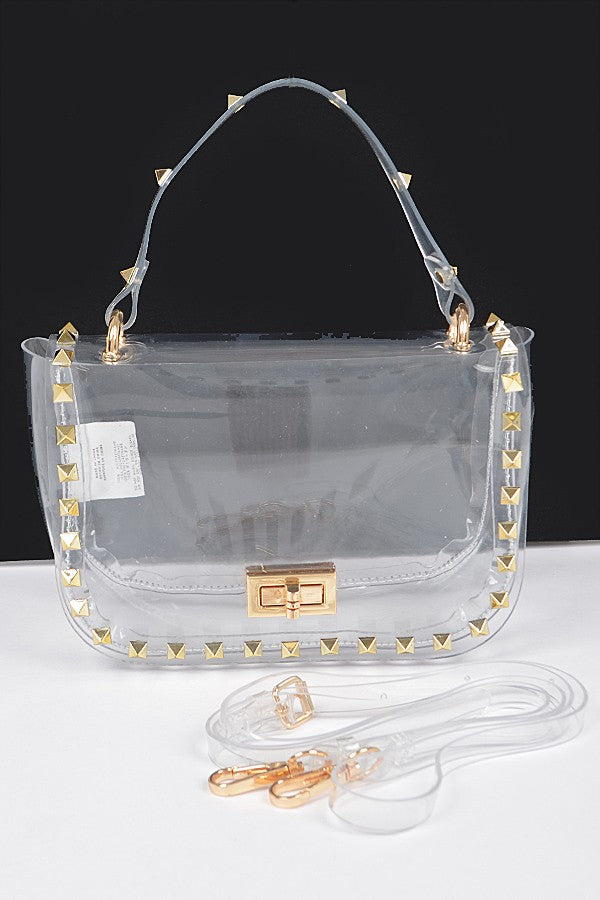 The Clear Studded Top Handle Bag