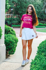 The Erin Vintage Arrow Cropped Tee (Garnet)