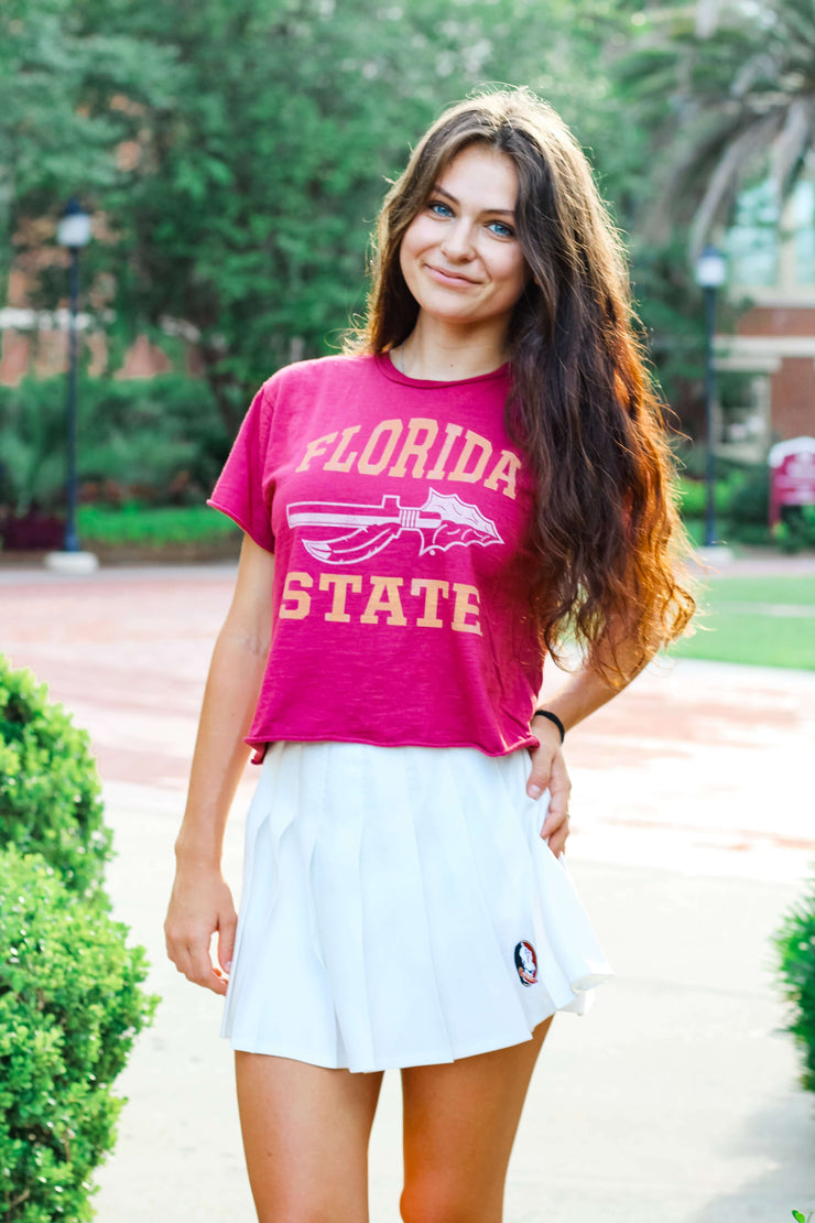 The Erin Vintage Arrow Cropped Tee (Garnet)