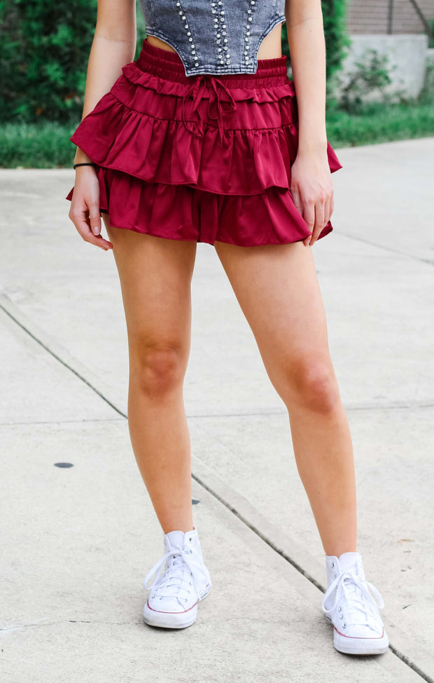 The Ruffle Tiered Skort (Garnet)