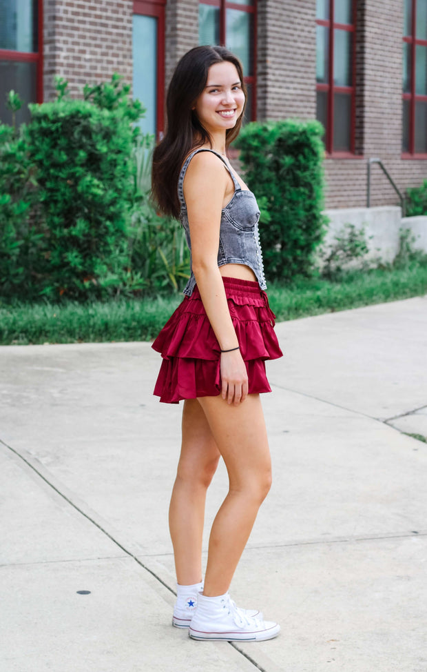 The Ruffle Tiered Skort (Garnet)