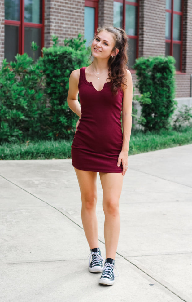 The Essential Ribbed Tank Dress (Garnet)