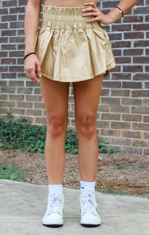 The Faux Leather Smocked Shorts (Gold)