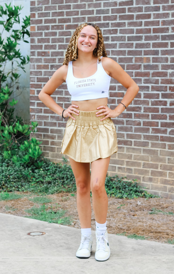 The Faux Leather Smocked Shorts (Gold)