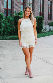 The Suede Fringe Romper (Off White)