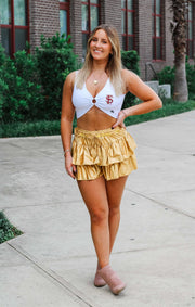 The Metallic Ruffle Skort (Gold)