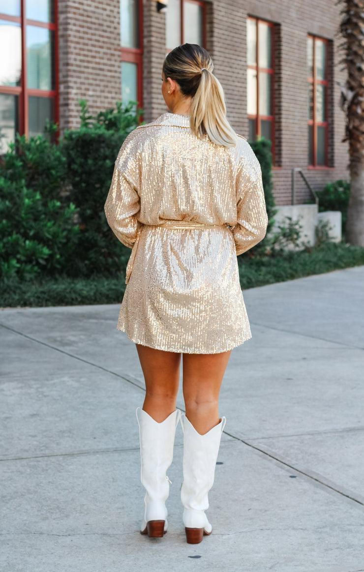 The Golden Sequin Shirt Dress