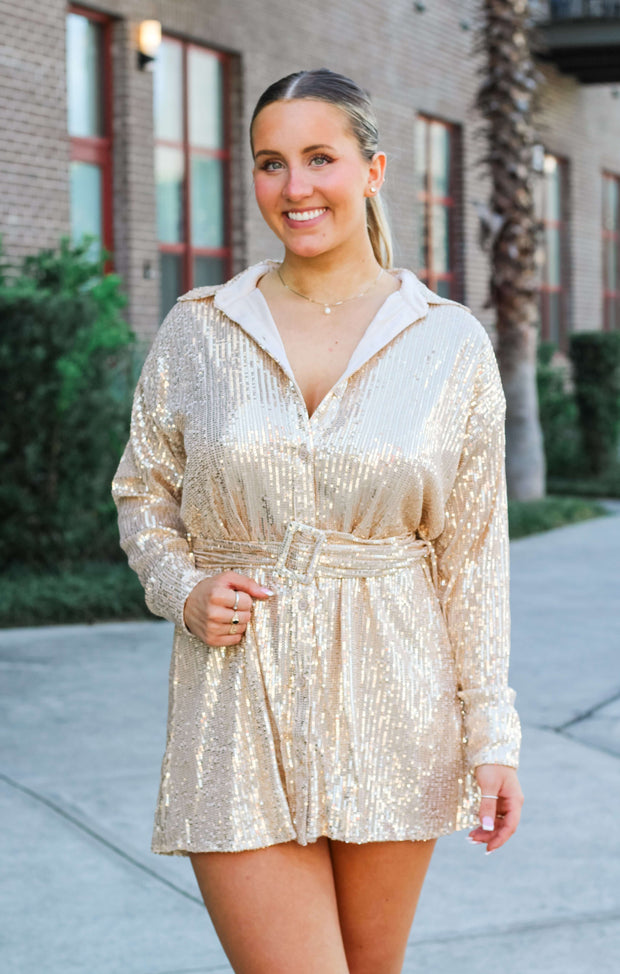 The Golden Sequin Shirt Dress