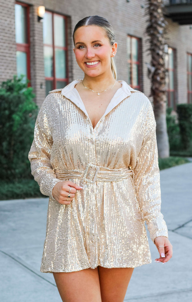 The Golden Sequin Shirt Dress