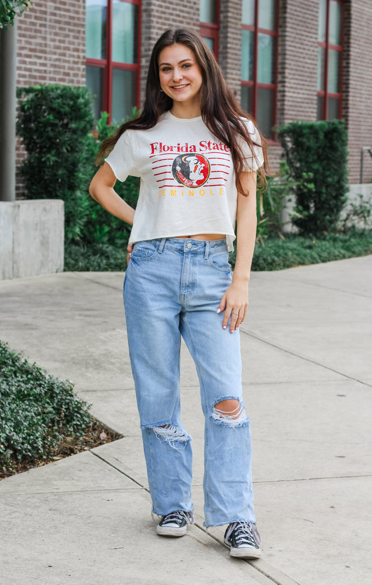 The Erin Florida State Lines Vintage Cropped Tee (Vintage White)