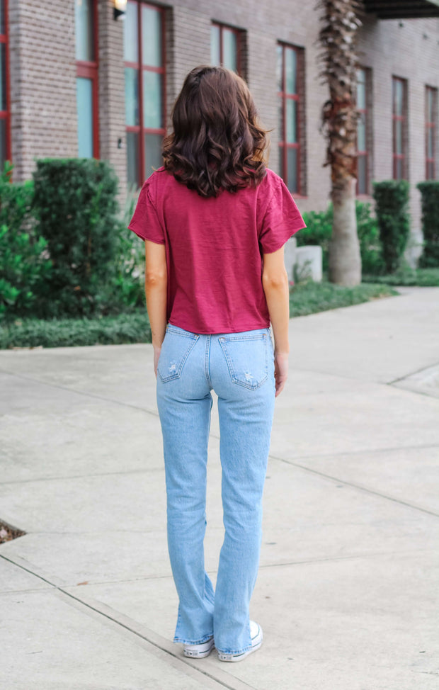 The Spear Vintage Boyfriend Cropped Tee (Garnet)