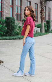 The Spear Vintage Boyfriend Cropped Tee (Garnet)