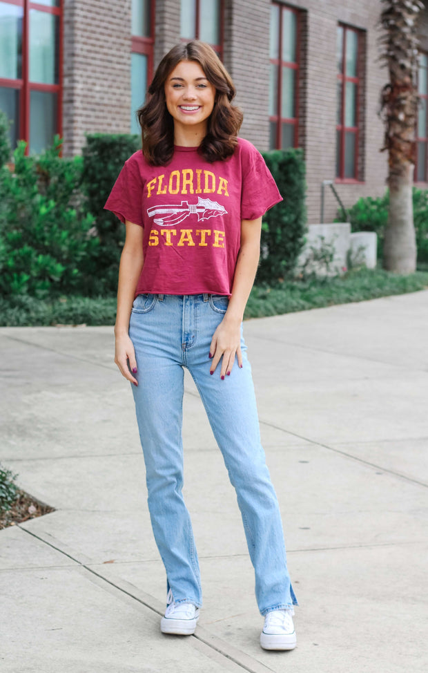 The Erin Vintage Arrow Cropped Tee (Garnet)