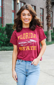 The Spear Vintage Boyfriend Cropped Tee (Garnet)
