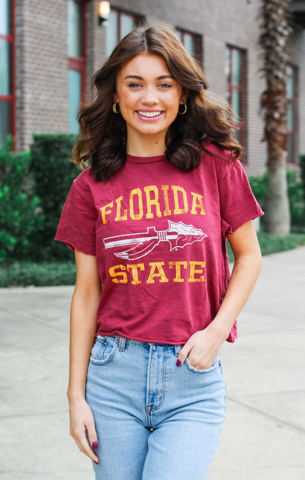 The Erin Vintage Arrow Cropped Tee (Garnet)