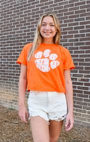 The Erin Clemson Classic Paw Print Cropped Tee