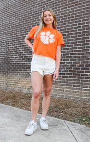 The Erin Clemson Classic Paw Print Cropped Tee