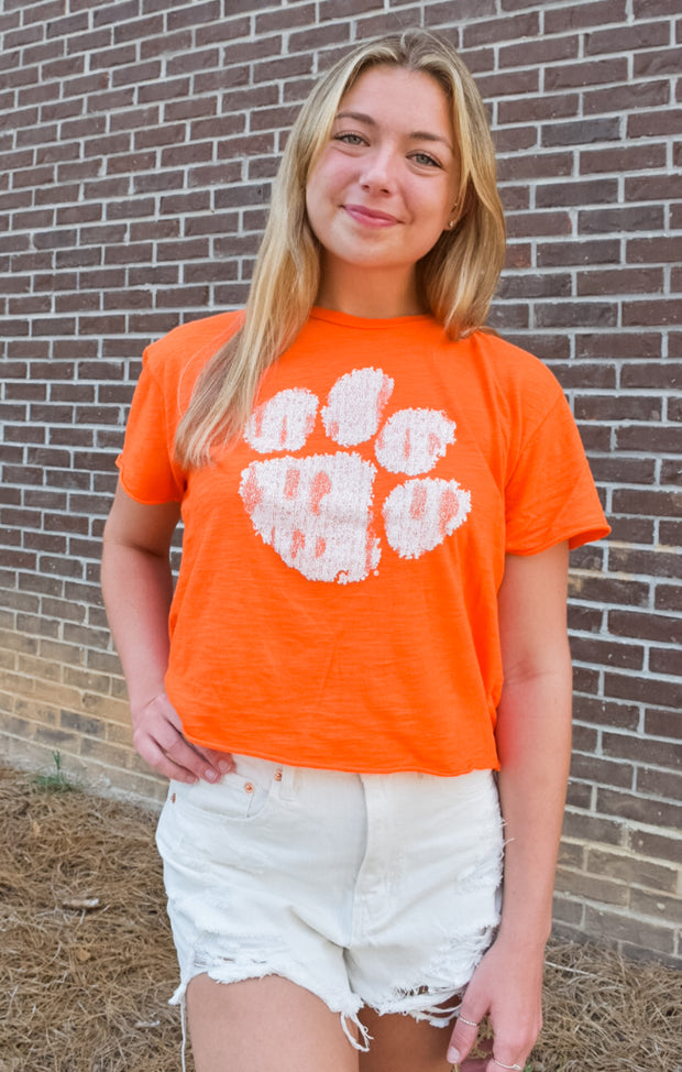 The Erin Clemson Classic Paw Print Cropped Tee