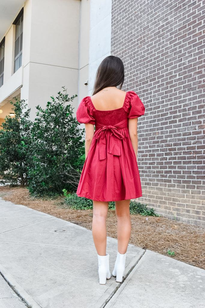 The Puff Sleeve Babydoll Mini (Garnet)