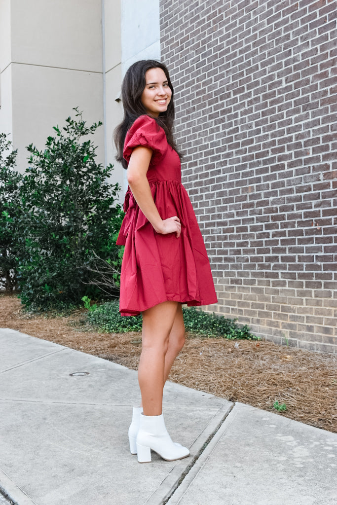 The Puff Sleeve Babydoll Mini (Garnet)