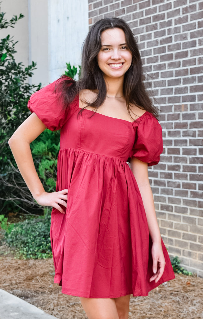 The Puff Sleeve Babydoll Mini (Garnet)