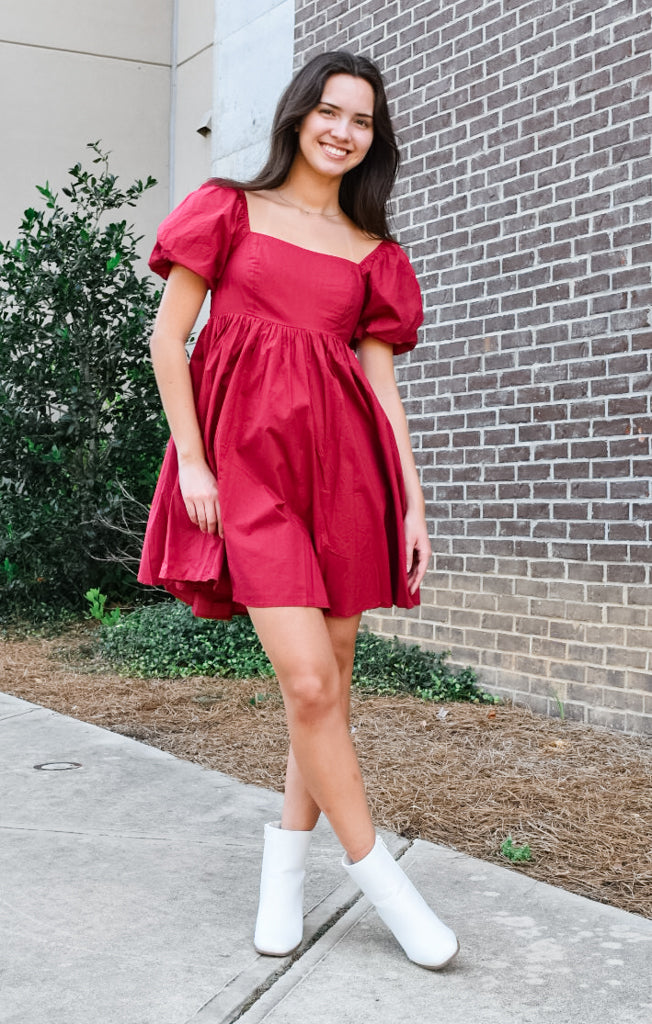 The Puff Sleeve Babydoll Mini (Garnet)