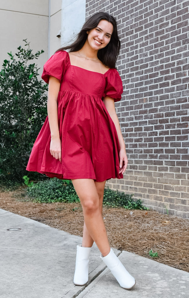 The Puff Sleeve Babydoll Mini (Garnet)