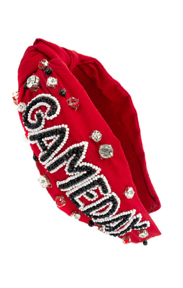 The "GAME DAY" Beaded Headband (Red & Black)