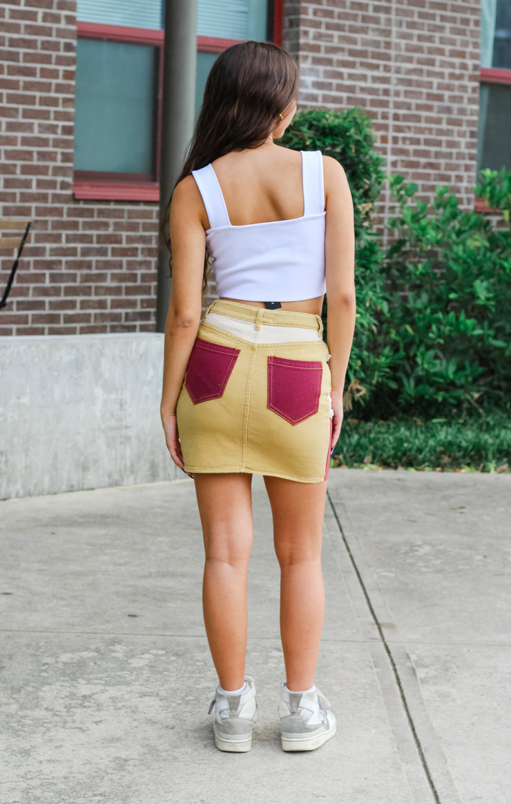 The Colorblock Skirt (Garnet & Gold)