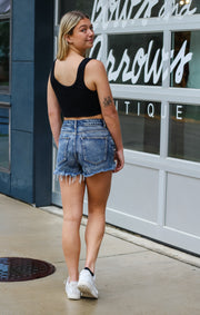 The Classic High Waist Destroyed Short (Dark Wash)