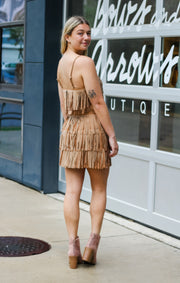 The Tiered Fringe Crop Top (Camel)