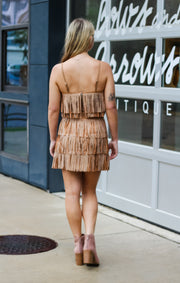 The Tiered Fringe Crop Top (Camel)