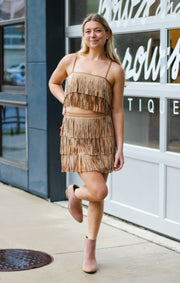 The Tiered Fringe Crop Top (Camel)