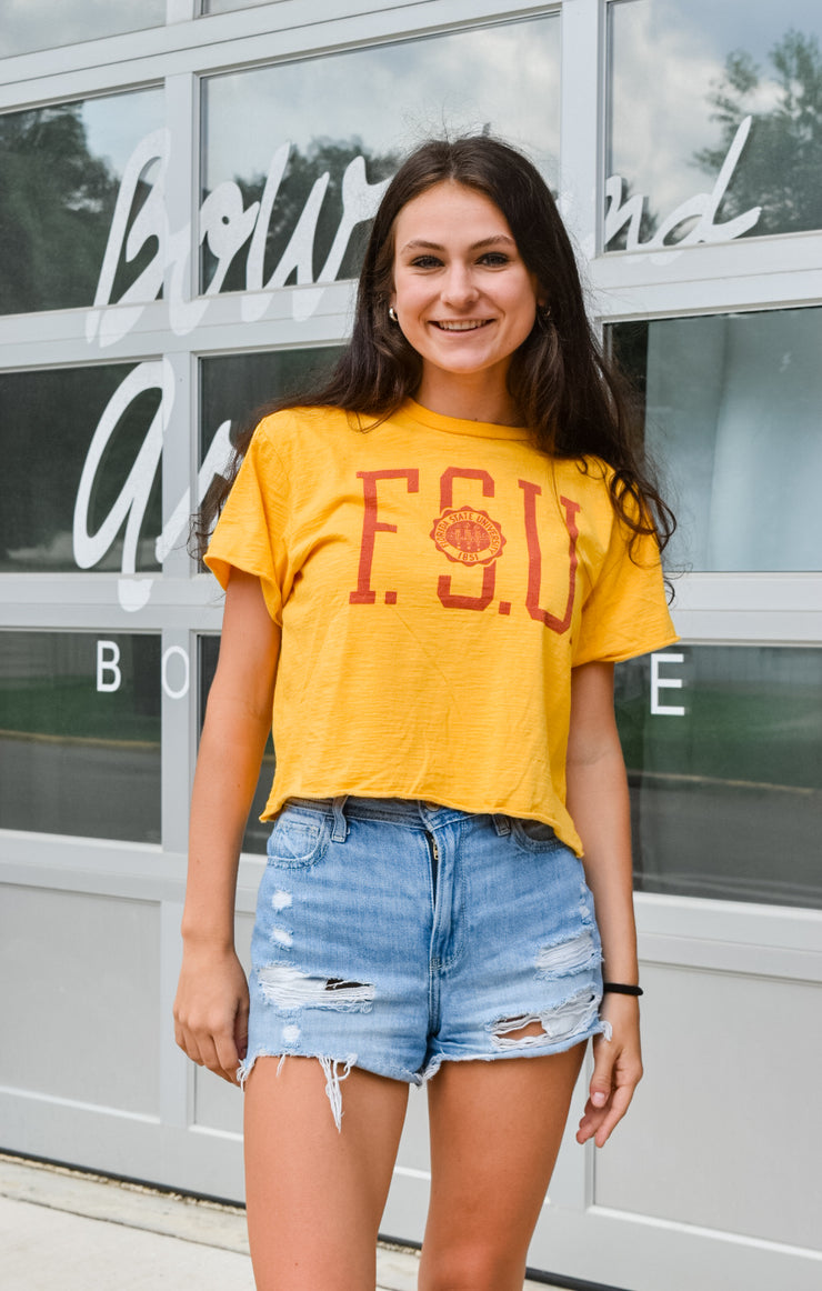 The Erin Vintage FSU Cropped Tee (Gold)