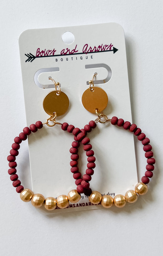 The Wood Beads Circle Earring (Garnet)