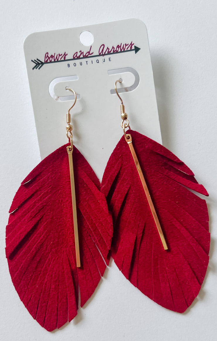 The Leather Feather Earrings (Garnet)