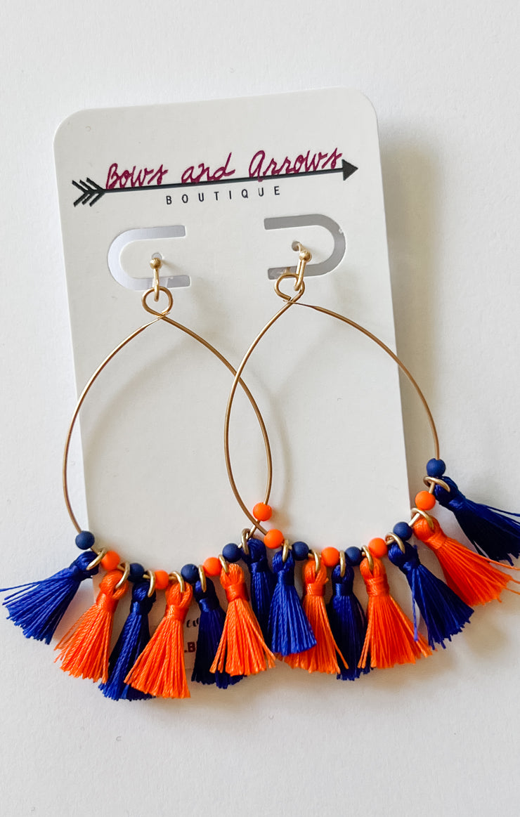 The Game Day Tassel Earring (Blue/Orange)