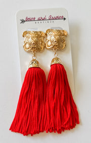 The Bulldog Tassel Earrings (Red)