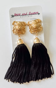 The Bulldog Tassel Earrings (Black)