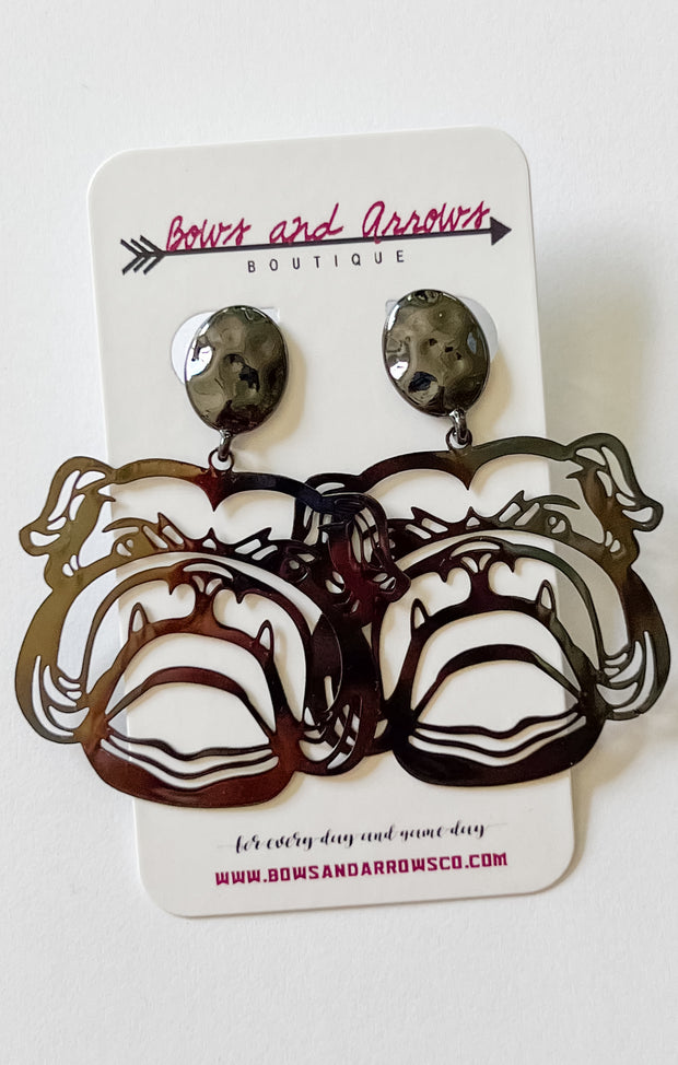 The Bulldog Filigree Drop Earrings (Black)