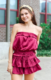 The Ruffle Game Day Romper (Garnet)