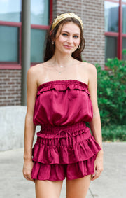 The Ruffle Game Day Romper (Garnet)