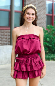 The Ruffle Game Day Romper (Garnet)