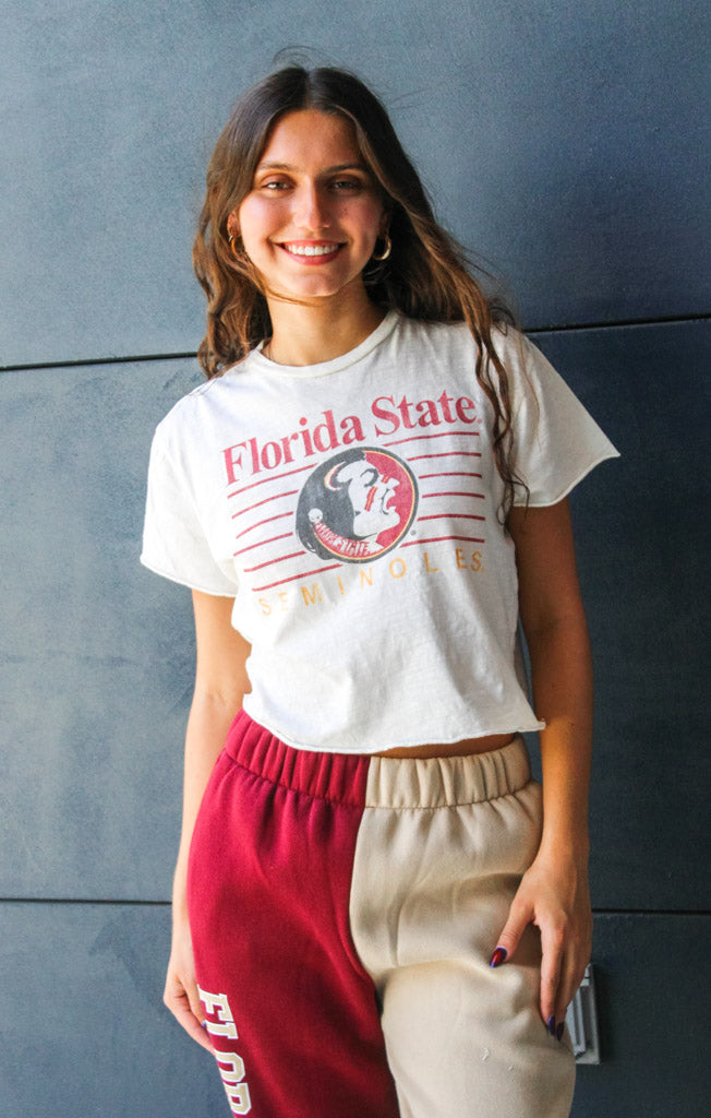 The Erin Florida State Lines Vintage Cropped Tee (Vintage White)