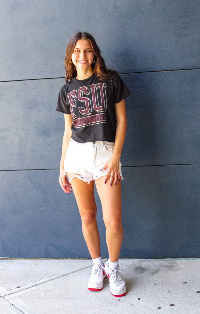 The Erin FSU Block Vintage Cropped Tee (Black)