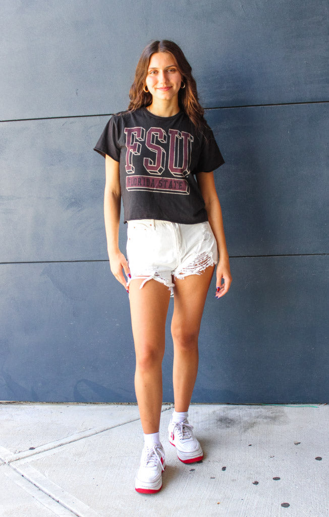 The Erin FSU Block Vintage Cropped Tee (Black)