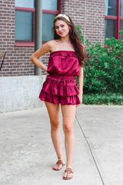 The Ruffle Game Day Romper (Garnet)