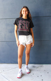 The Erin FSU Block Vintage Cropped Tee (Black)