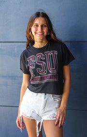 The Erin FSU Block Vintage Cropped Tee (Black)